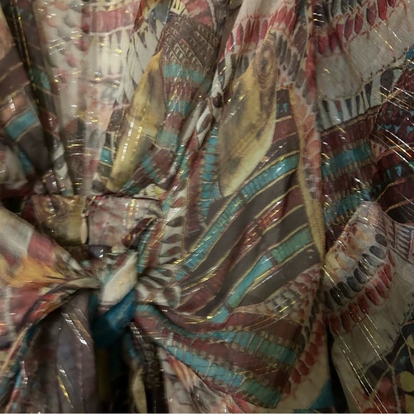 Issa London Metallic Chiffon Silk Maxi Dress Boho Luxe Deep V neck vintage - Picture 11 of 12